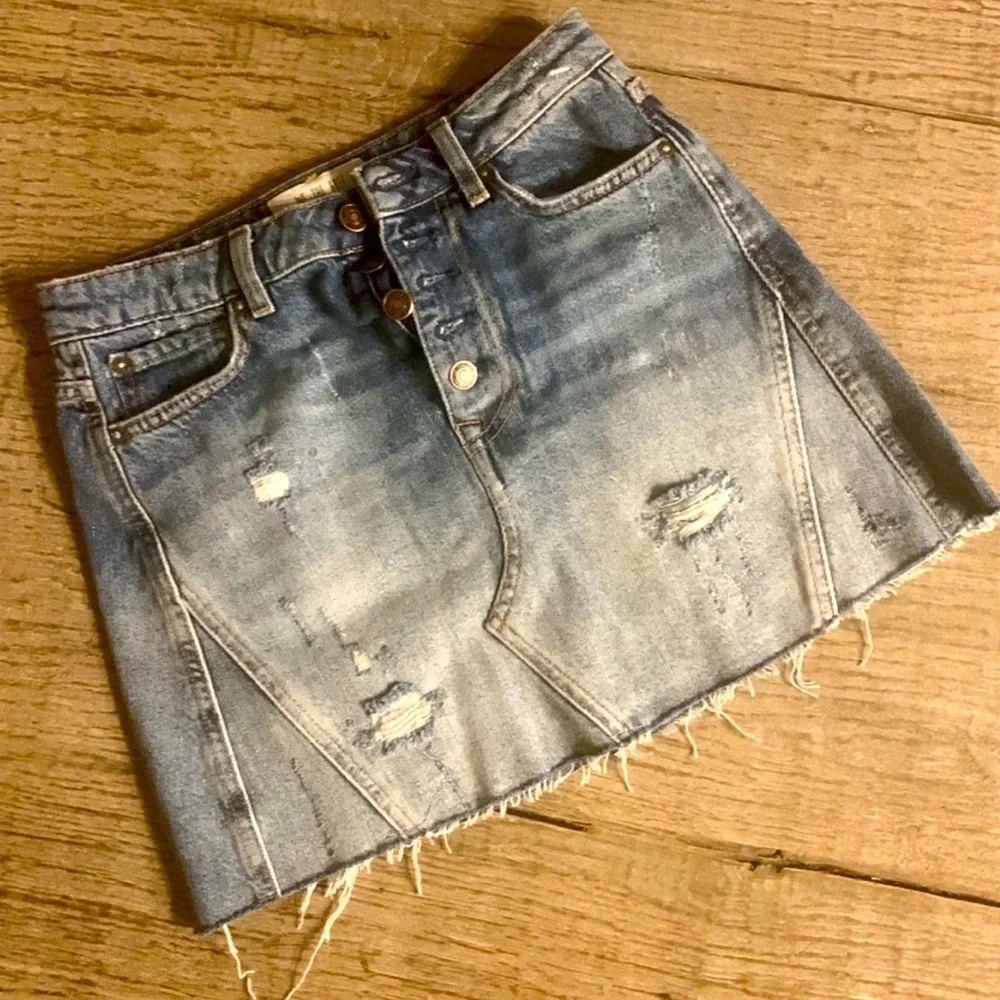 Free People A Line Denim Mini Skirt.